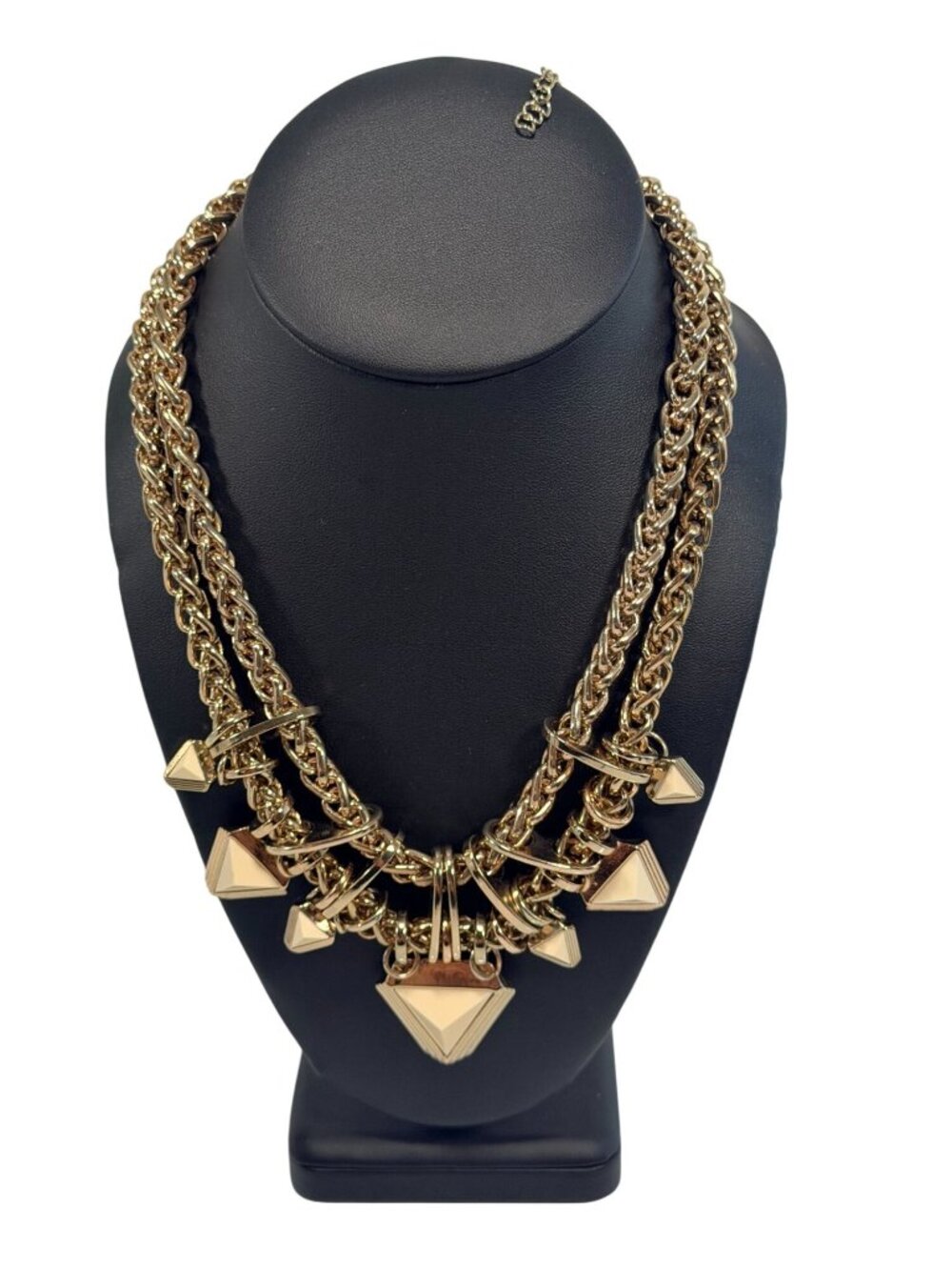 Signed CN MG Vintage Chunky Statement Geometric 2 Strand Gold-Tone Necklace 18"
